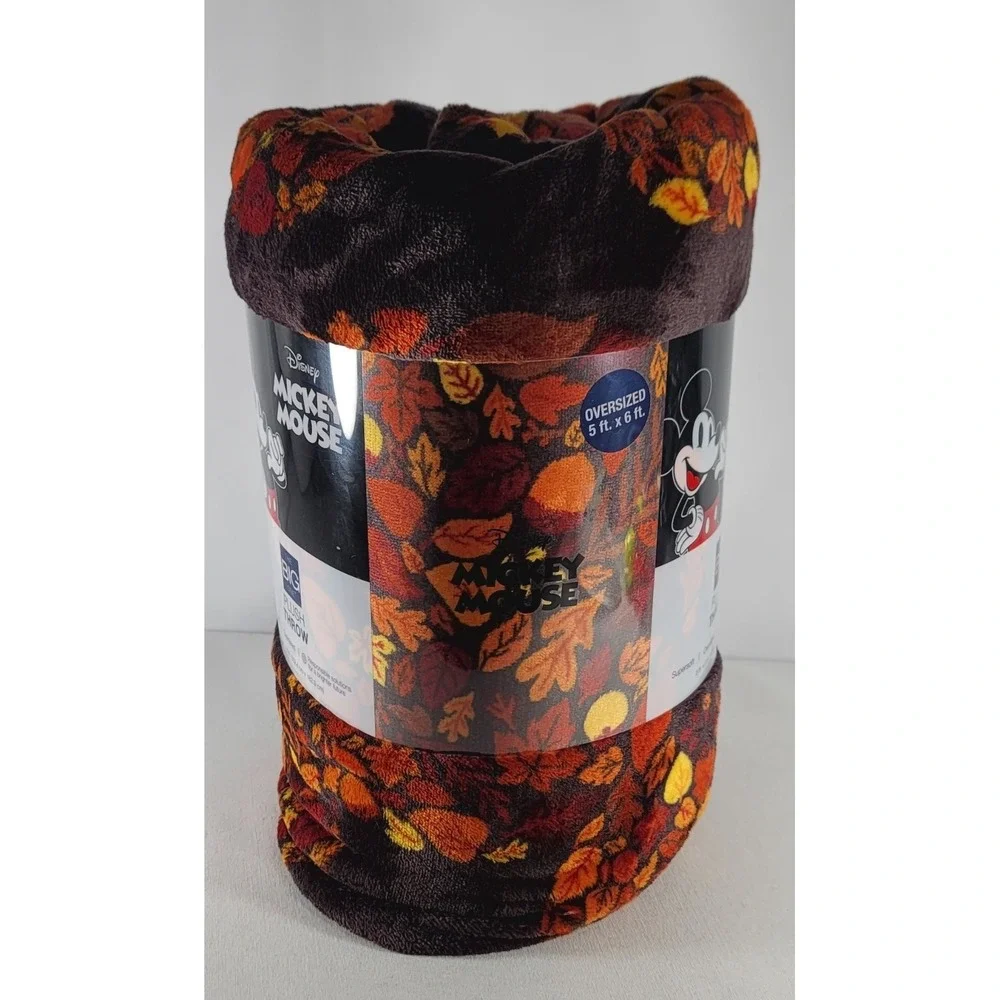 The Big One Disney‎ Mickey Fall Harvest Leaves Plush Fleece Throw Blanket 5'x6'